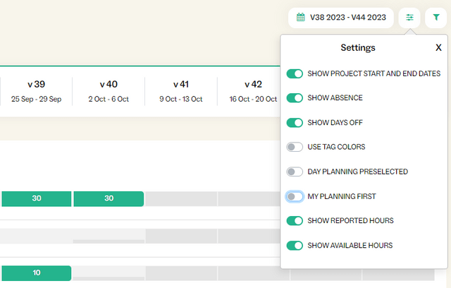 New settings have been added to the planning tool to enable or disable new features