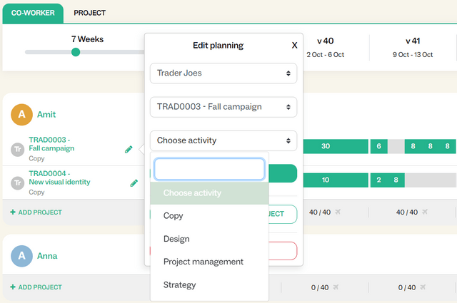 You can now configure an activity per planning row