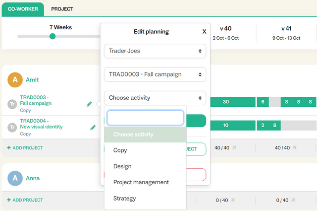 You can now add an activity to planning rows in Roughly Right